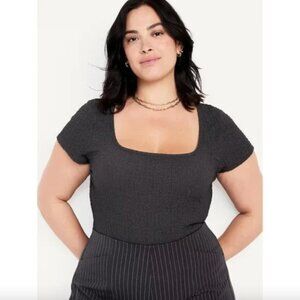 Old Navy Fitted Square-Neck Short Sleeve Tee | Textured Panther | Size XL Petite